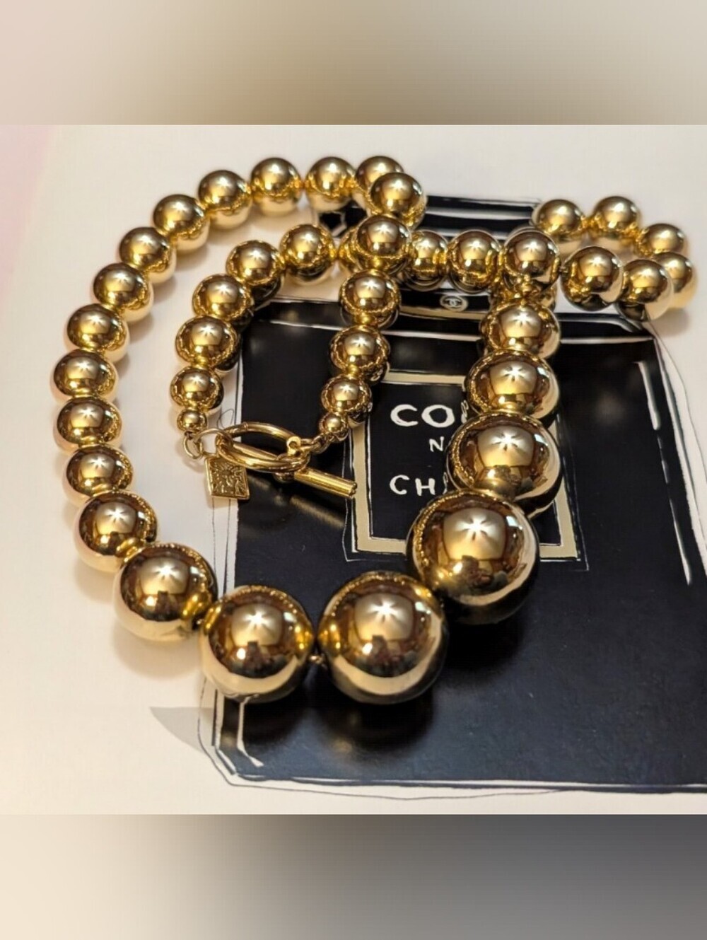 80s Anne Klein Couture Chunky Gold Bead Necklace